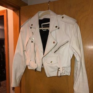 White leather jacket.